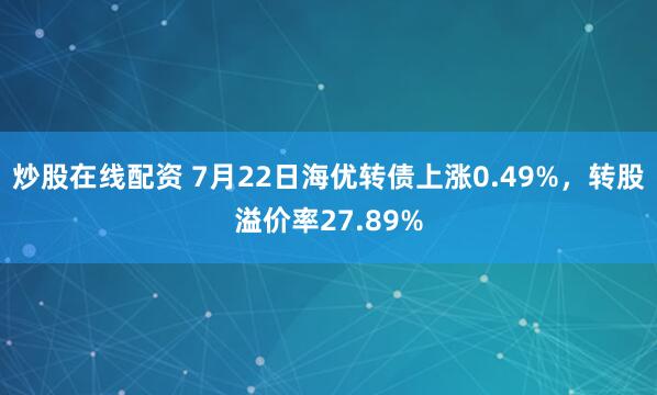 炒股在线配资 7月22日海优转债上涨0.49%，转股溢价率27.89%